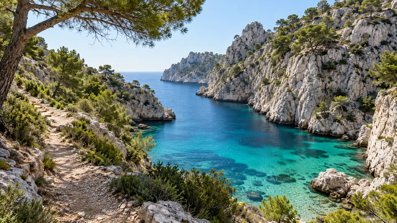 Illustration générée : Mediterranean calanque coast ; aucun lieu réel identifié