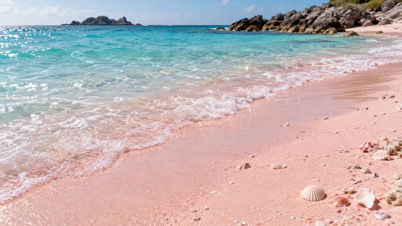 Illustration générée : pink-sand beach ; aucun lieu réel identifié