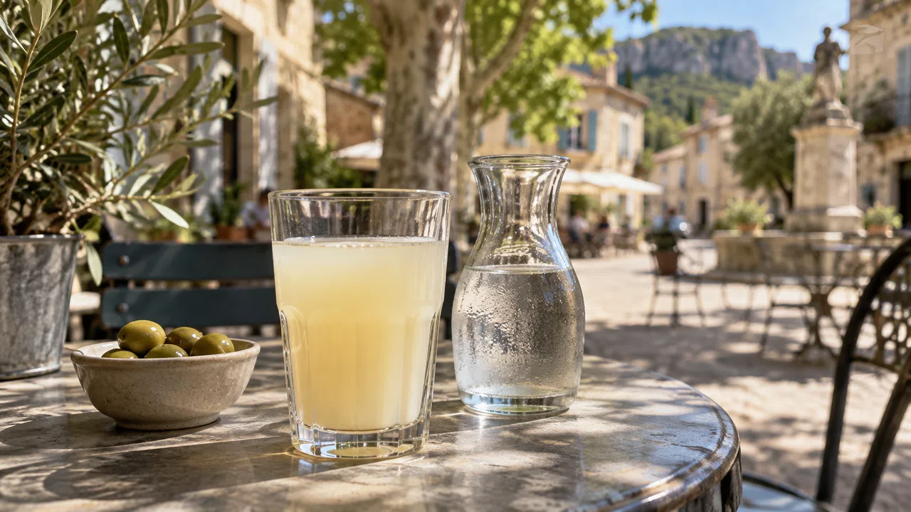 Illustration générée : pastis drinks tradition ; aucun lieu réel identifié
