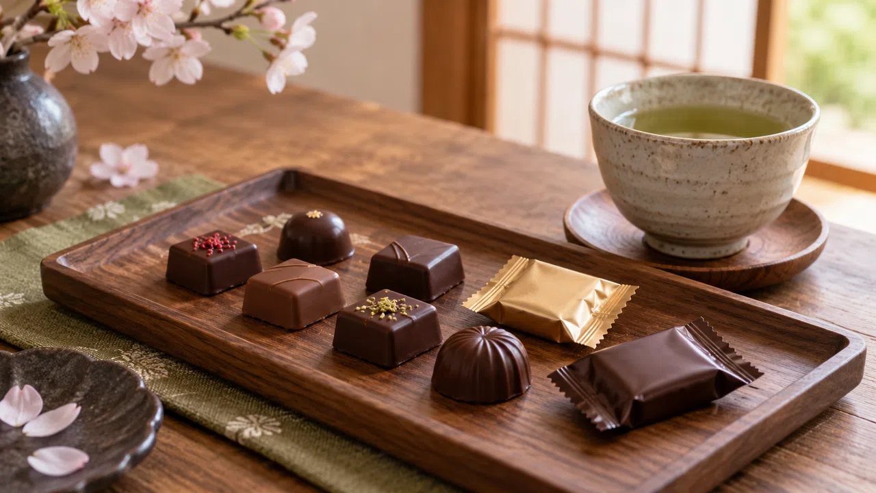 Illustration générée : Japanese chocolate gifts ; aucun lieu réel identifié